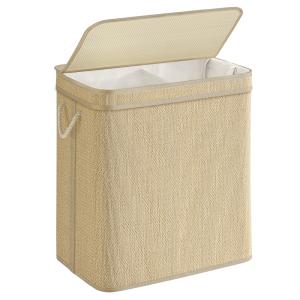 Panier à linge en bambou 2 compartiments 130 l couleur natu…