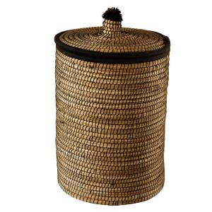 Panier à linge en fibres naturelles et laine osier noir 40…