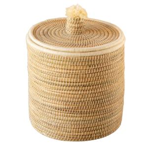 Panier à linge en fibres végétales et laine osier blanc 40…