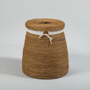 Panier à linge en jonc de mer et lin