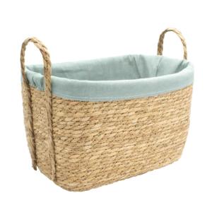 Panier à linge jonc de mer naturel, polycoton bleu 40 x 28…