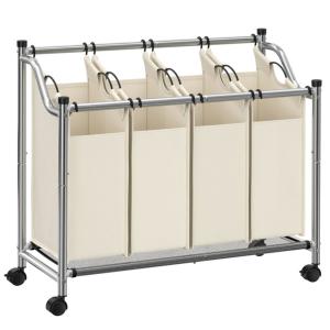 Panier à linge mobile avec 4 sacs amovibles 4 x 35l beige