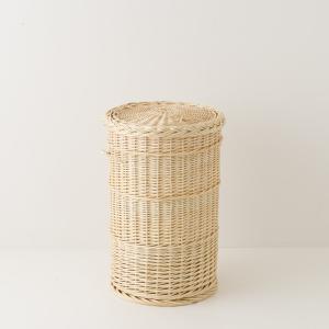 Panier à linge rond en osier blanc H62