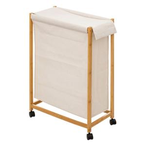 Panier à linge sur roulettes bois beige 55x28x80 cm