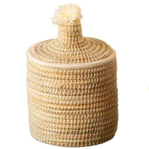 Panier avec couvercle laine rotin blanc 20x25 cm