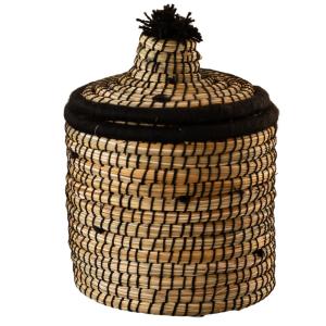 Panier avec couvercle laine rotin noir 20x25 cm