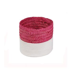 Panier bicolore blanc et rose en corde