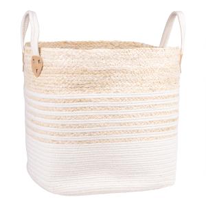 Panier carré en fibre de maïs et coton blanc