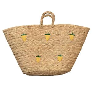 Panier citrons brodés osier jaune 35 x 50