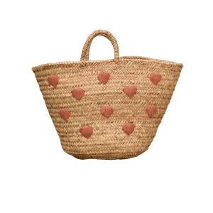 Panier cœur brodé osier rose 50 x 25