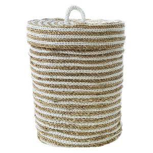 Panier de rangement en fibres naturelles avec rayures blanc…