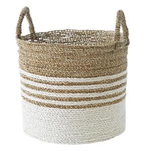 Panier de rangement en fibres naturelles tons blanc et beig…