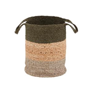 Panier de rangement en jute beige vert et gris H 45 cm