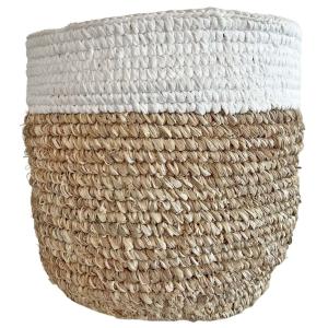 Panier de rangement en raphia beige et blanc D.30  cm