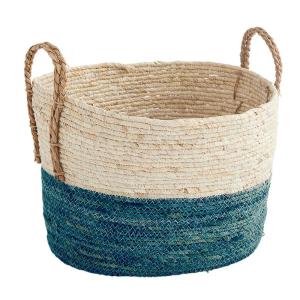 Panier de rangement paille tressée naturel et bleu 42 x 32…