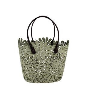 Panier en dentelle vert d'eau anses noires