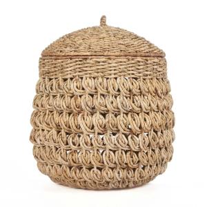 Panier en feuille de bananier et rotin naturel 50x50x57 cm