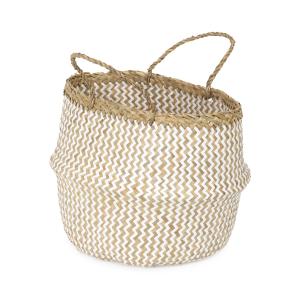 Panier en jonc de mer beige et blanc H32cm