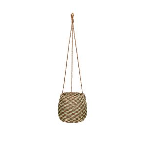 Panier en papier marron et vert.