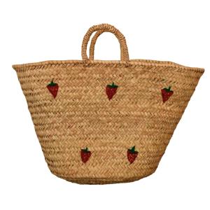 Panier fraises brodées rotin rouge 50x35 cm