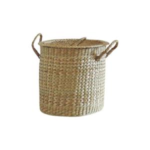 Panier haut rond en jacinthe d'eau avec couvercle