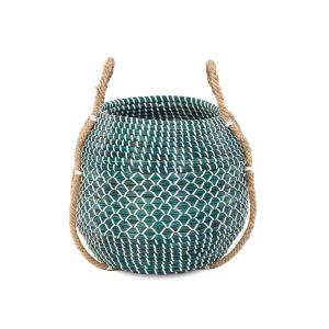 Panier jonc de mer bleu turquoise