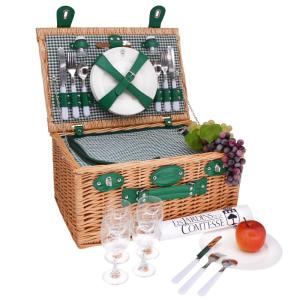Panier pique-nique en osier Marly vichy vert - 4 personnes