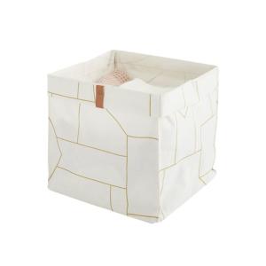 Panier pliable en tissu blanc et doré 31 x 31 x 31 cm