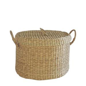 Panier rond large en jacinthe d'eau avec couvercle