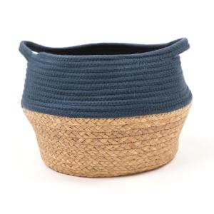 Panier rond tressé coton uni  27x23 cm Bleu