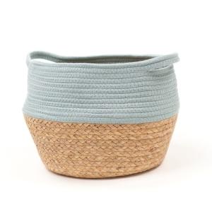 Panier rond tressé coton uni  27x23 cm Bleu céladon