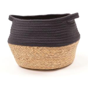 Panier rond tressé coton uni  27x23 cm Gris anthracite