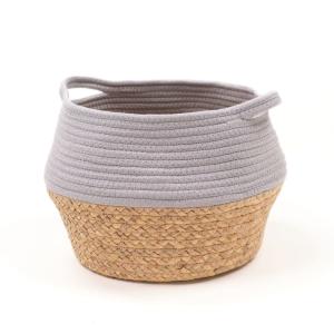 Panier rond tressé coton uni  27x23 cm Gris clair
