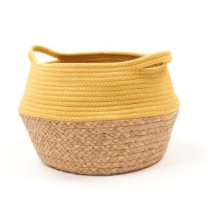 Panier rond tressé coton uni  27x23 cm Jaune