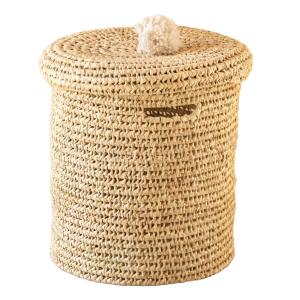 Panière a linge ajourée couvercle pompon osier blanc 40 x 4…