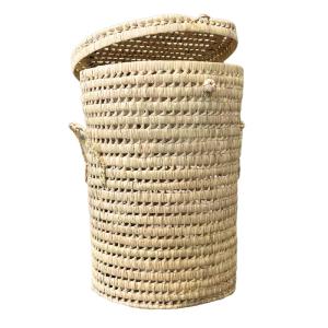 Panière à linge ronde palmier osier naturel 38 x 38
