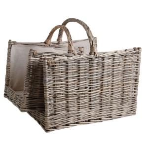 Paniers à bûches en osier gris et jute (lot de 2) rectangul…