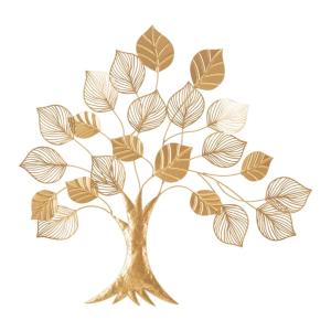 Panneau décoratif 3D arbre en métal doré 81x2,5x78 cm