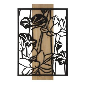 Panneau décoratif 3D en métal noir bois marron fleur 60x2x9…