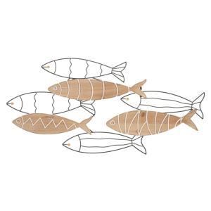 Panneau décoratif 3D poissons en métal et bois noir 60x2x30…