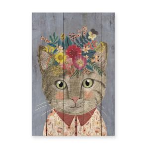 Panneau décoratif en bois 60x40 Chat Floral