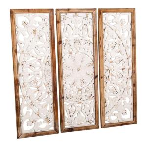 Panneau mural en bois sculpté marron 90x2.5x90h