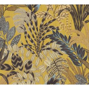 papel pintado hojas tropicales amarillo ocre, azul y beige…