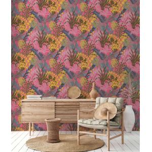 papel pintado hojas tropicales rosa, amarillo y azul 53 cm…