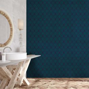 Papier peint art déco losange bleu turquoise 52x1000 cm
