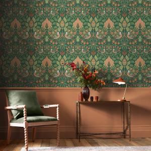 Papier peint colombes et rosiers vert 1005x52cm
