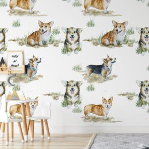 Papier Peint Corgi Papier Véritable,200x280cm,8 feuilles