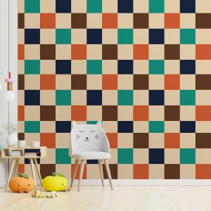 Papier peint damier multicolore 52x1000 cm
