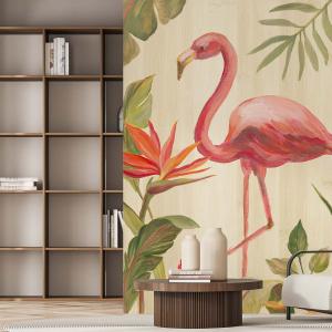 Papier peint exotique flamant rose en aquarelle 208x270 cm