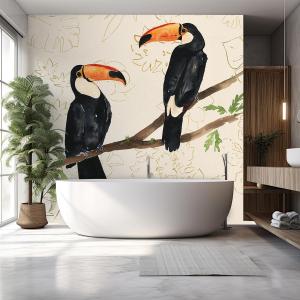 Papier peint exotique peinture murale deux toucans 260x270cm